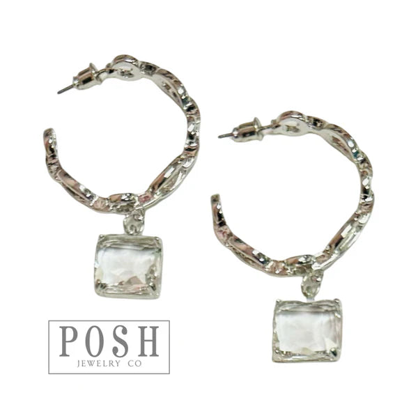 Chain Link Hoop & Stone Earring