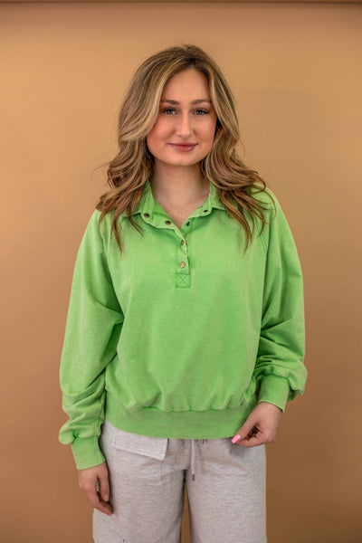 Presley Button Up Pullover in Green
