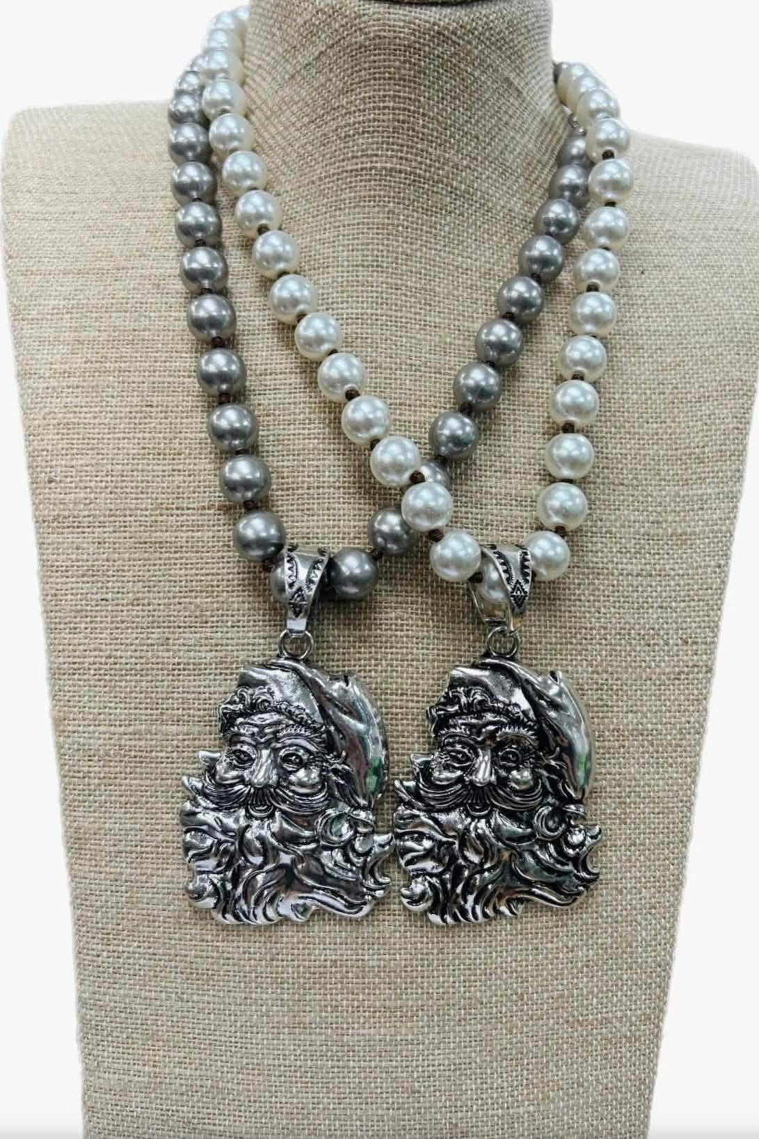 Santa’s Silver & Pearl Statement Necklace