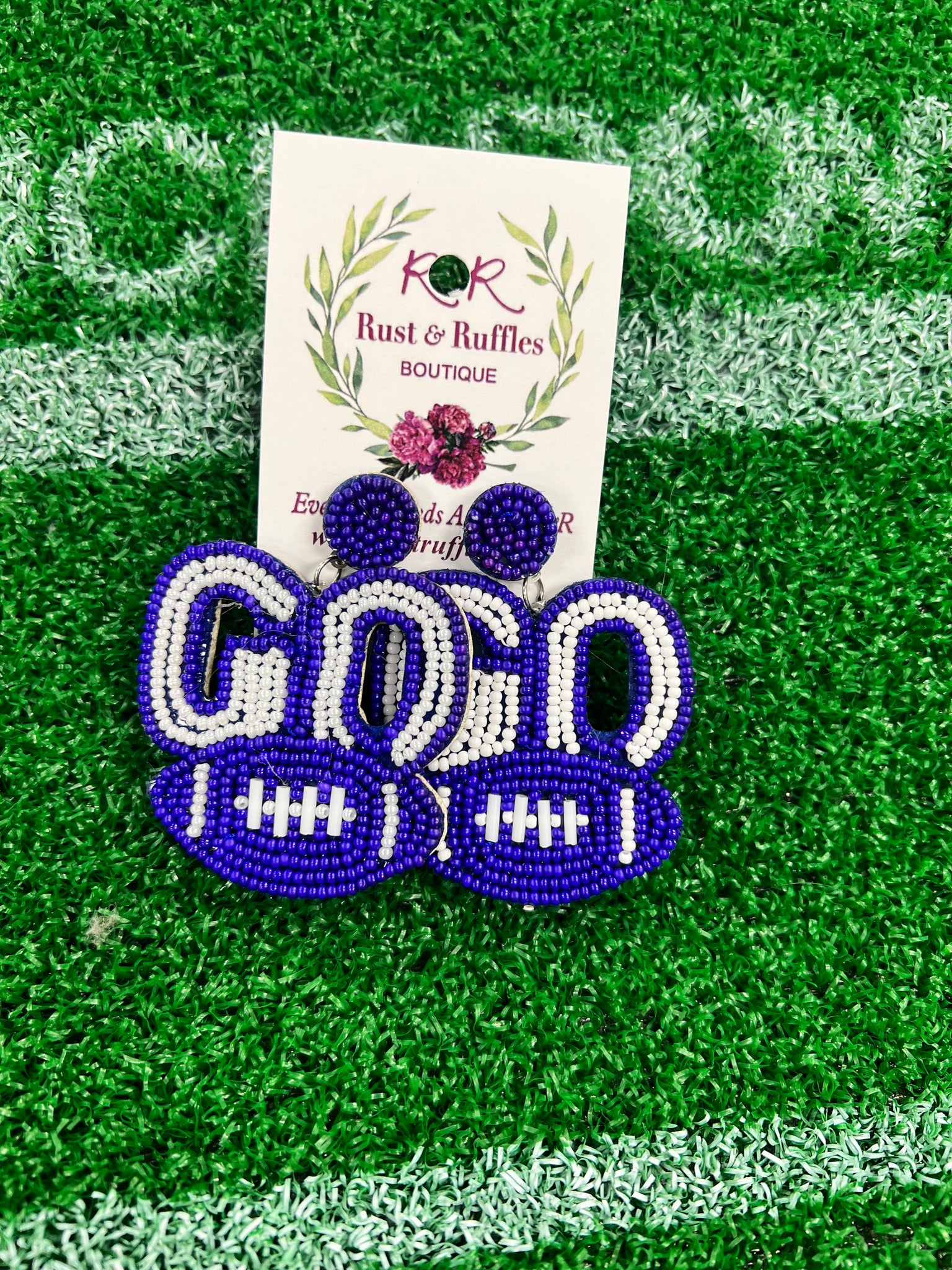 Beaded GO Football Earrings