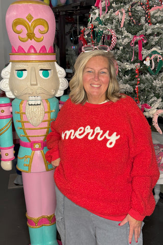 Merry Lettering Sherpa Pullover