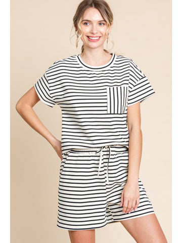 Navy Striped Short Set