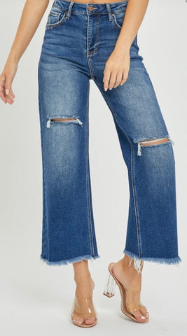 Risen Dark Hi-Rise Frayed Jeans