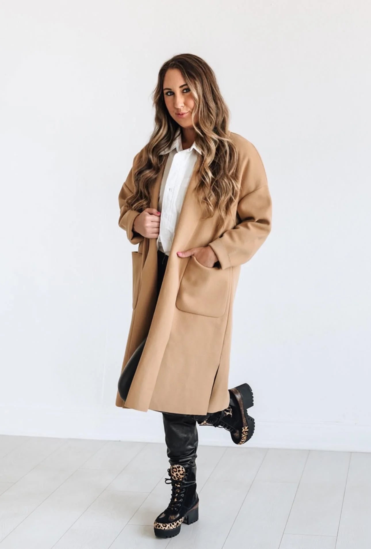 Open Front Coat - Khaki