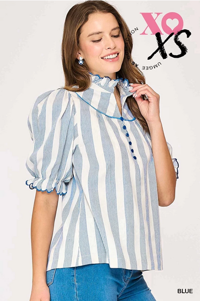Striped Ruffle Collar Blouse