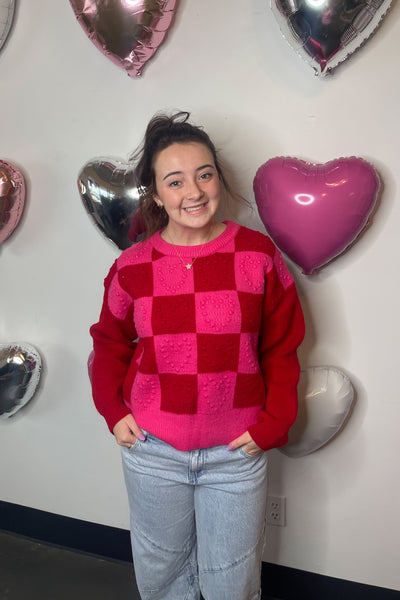 Luxe Checkered Heart Sweater