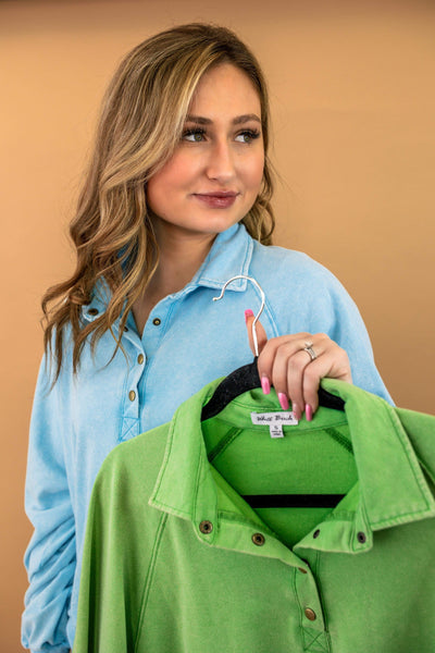 Presley Button Up Pullover in Green