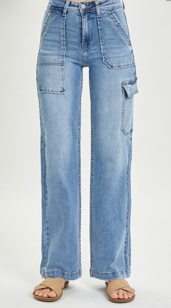 Risen Cargo Pocket Wide Leg Jeans