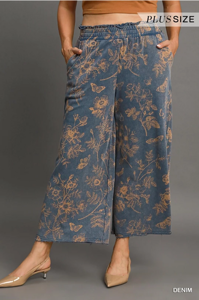 French Terry Floral Pants - Denim