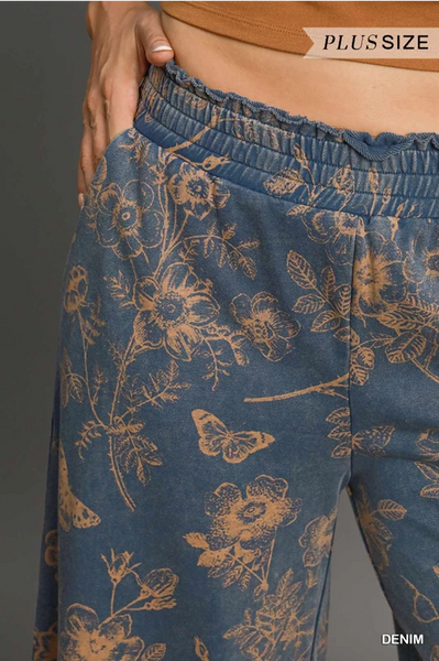 French Terry Floral Pants - Denim