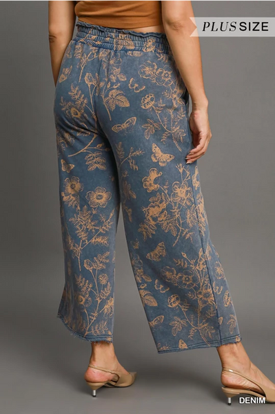 French Terry Floral Pants - Denim