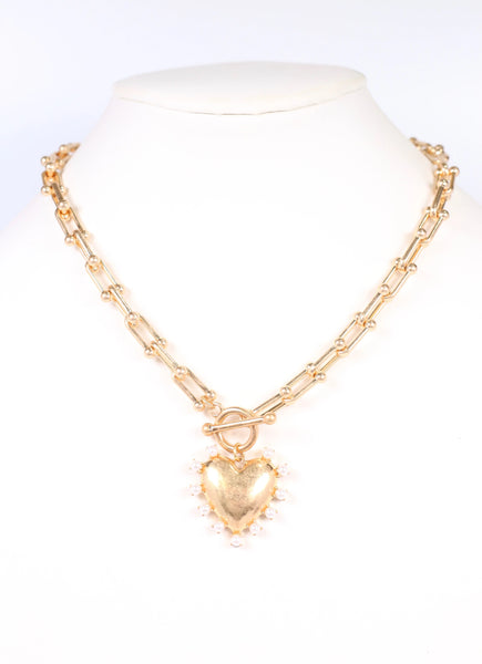 Shapiro Pearl Heart Necklace GOLD