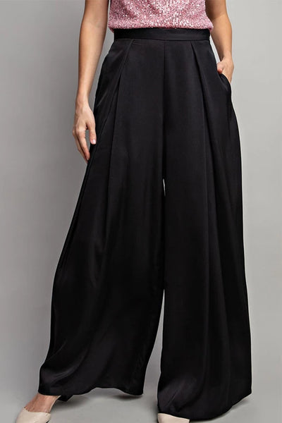 Black Satin Wide Leg Pants