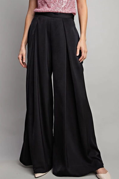 Black Satin Wide Leg Pants