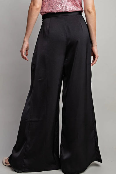 Black Satin Wide Leg Pants