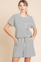 Navy Striped Short Set