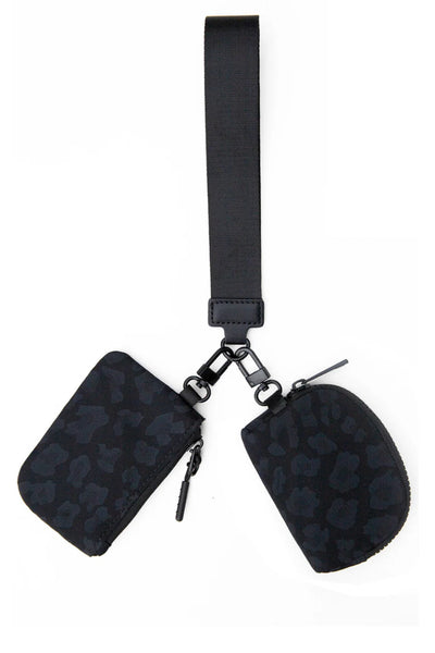 Double Pouch Wristlet, Black Leopard