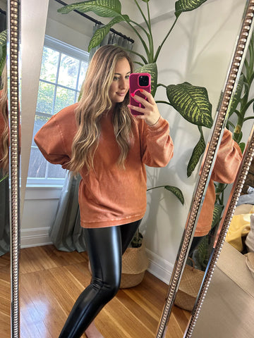 Essential Corded Crew Sweatshirt - Rust Orange