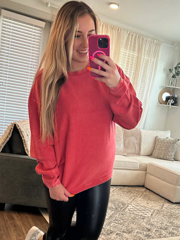 Essential Corded Crew Sweatshirt - Crimson