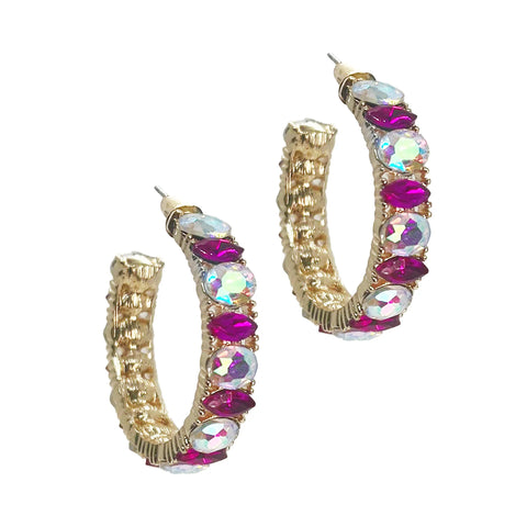 PINK STONE HOOP EARRING