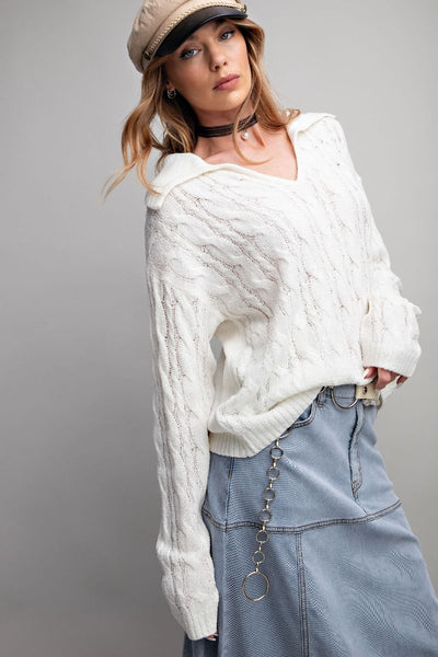 Ivory Lightweight Spring Cable Knit Sweater