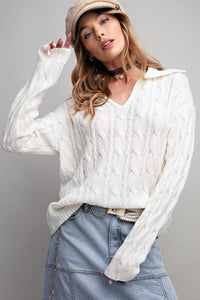 Ivory Lightweight Spring Cable Knit Sweater