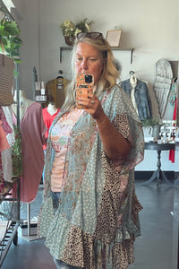 Mint Floral Ruffle Kimono