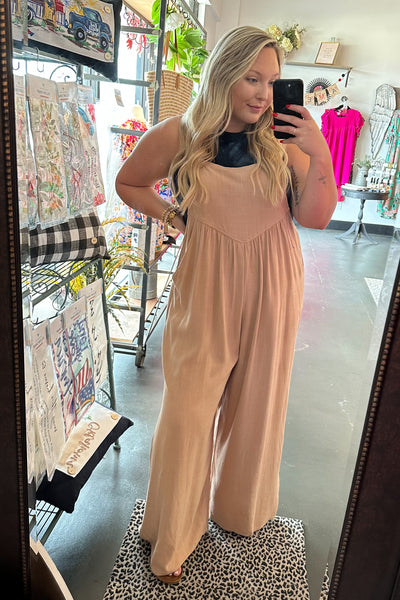 Taupe Wide Leg Overalls