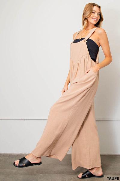 Taupe Wide Leg Overalls