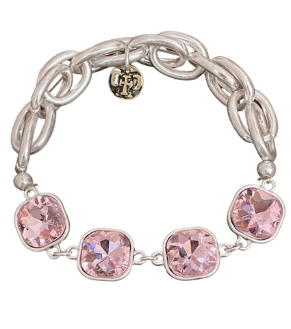 Belle Pink Rhinestone & Chain Bracelet