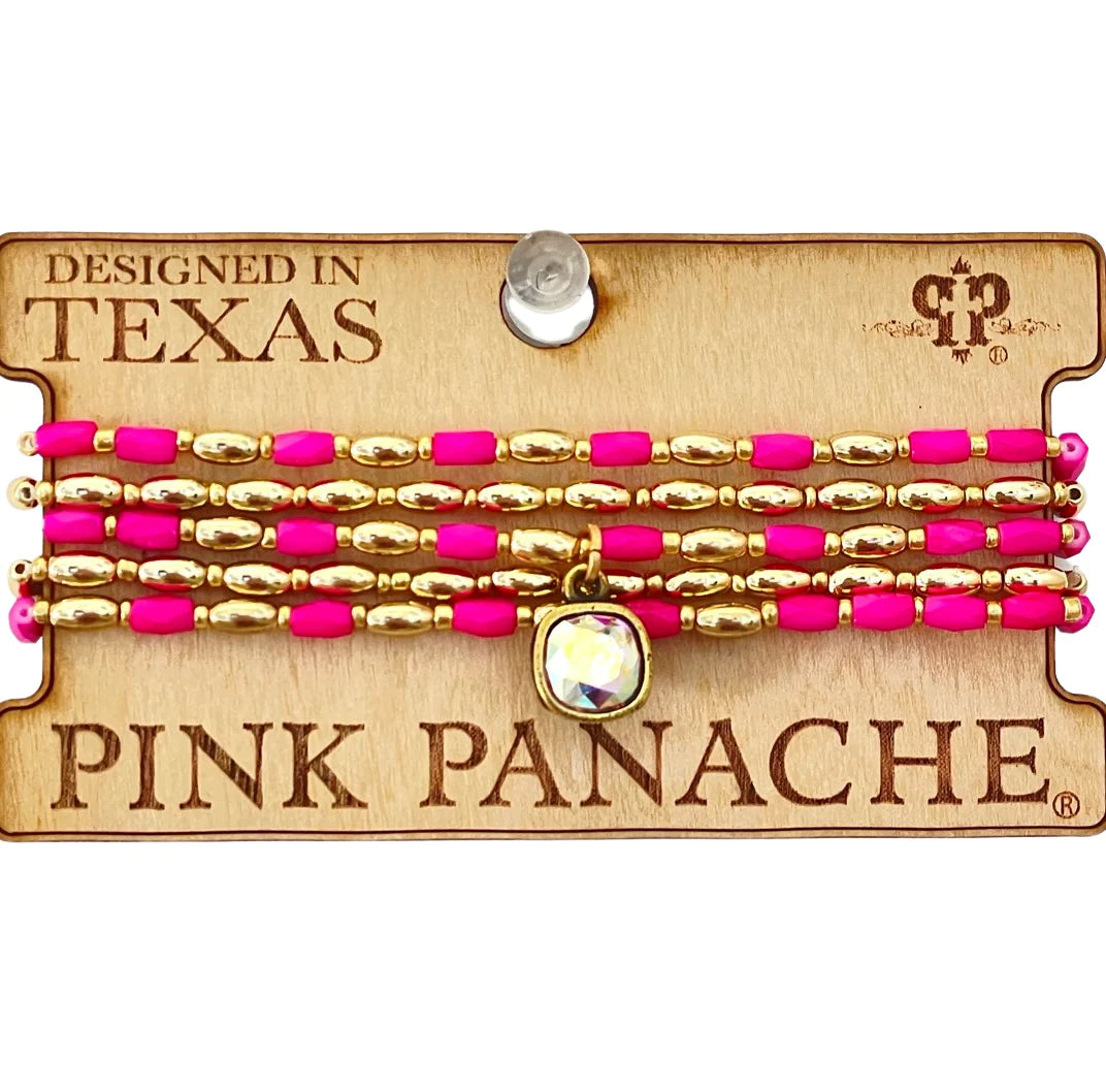 5 Strand Fuchsia & Gold Bracelet
