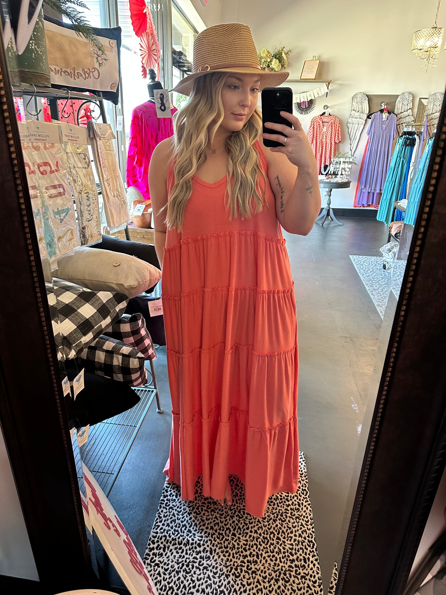 Deep Coral V-Neck Maxi Dress