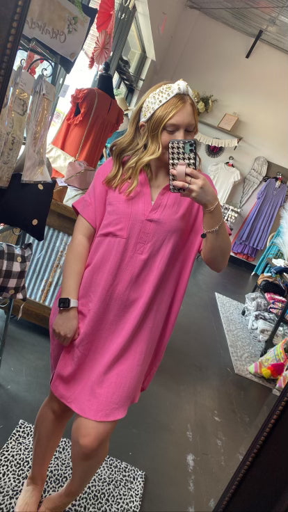 Hot Pink V-Neck Dress