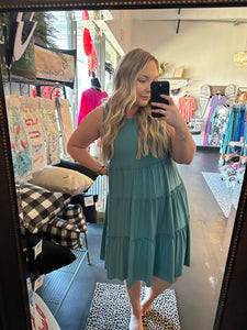 Dusty Teal Tiered Dress