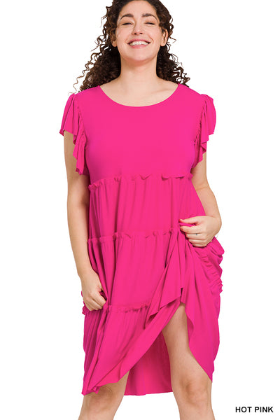 Hot Pink Ruffles Tiered Dress