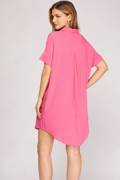 Hot Pink V-Neck Dress